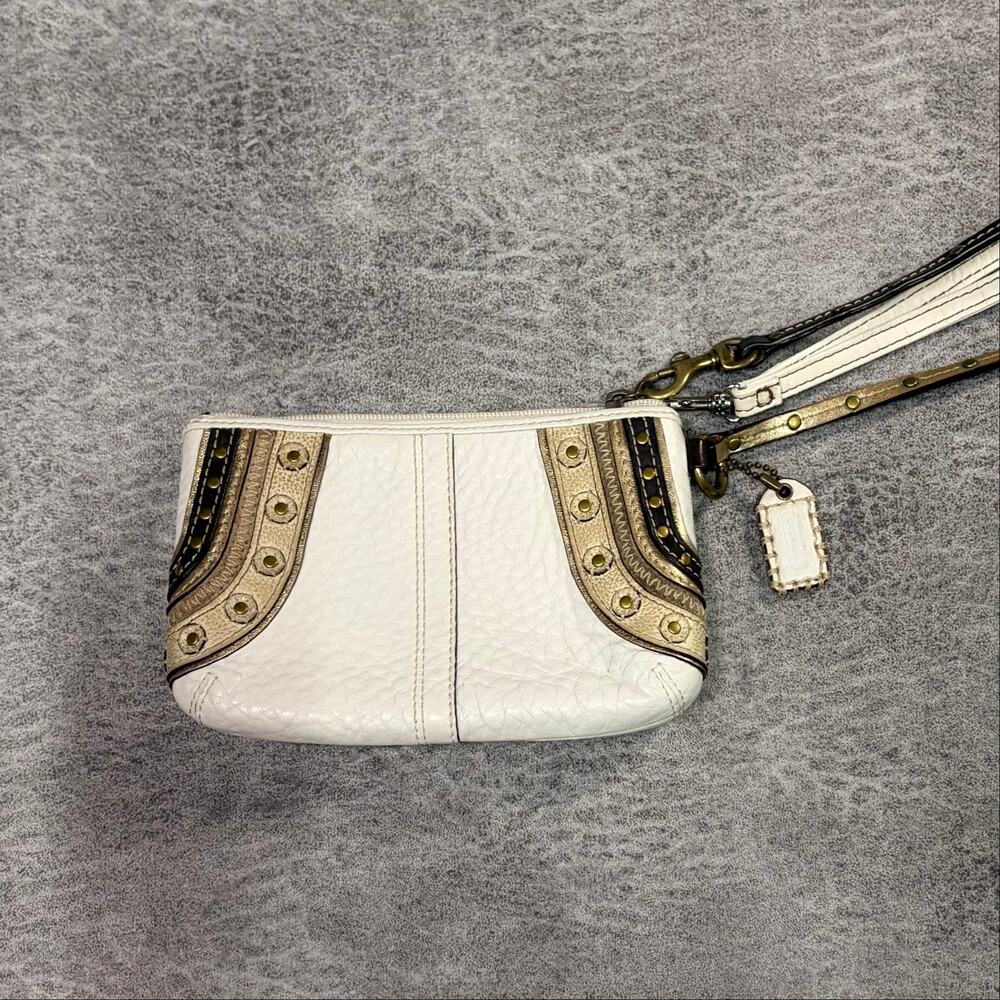 Coach White Leather Studded Wristlet